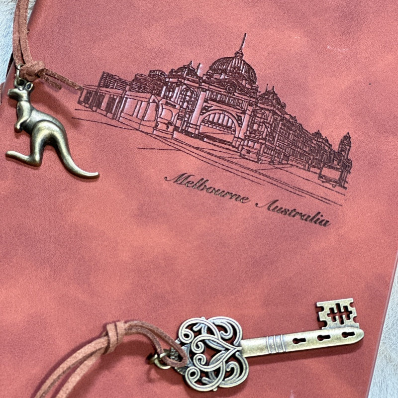 Personalised Vintage Vegan Leather-Bound Journal with Recycle Paper and Charming Key Accents