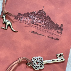 Personalised Vintage Vegan Leather-Bound Journal with Recycle Paper and Charming Key Accents