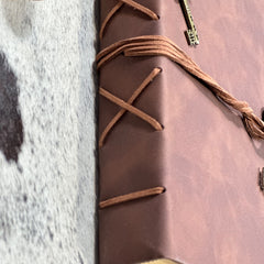 Personalised Vintage Vegan Leather-Bound Journal with Recycle Paper and Charming Key Accents
