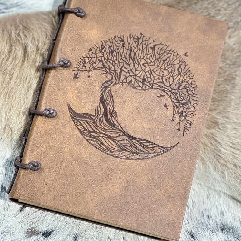Sustainable Elegance: Handcrafted Tree of Life Vegan Leather Journal with Recycled Paper