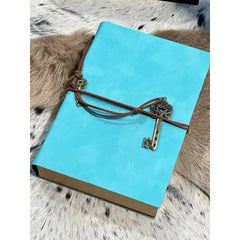 Personalised Vintage Vegan Leather-Bound Journal with Recycle Paper and Charming Key Accents