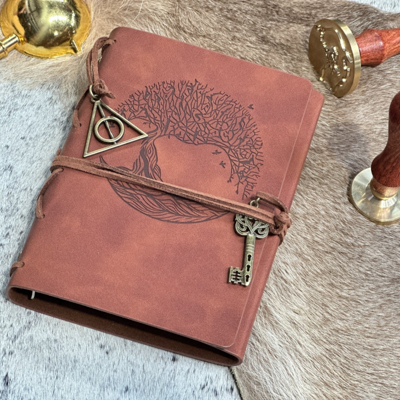 Timeless Elegance: Vegan Leather Bound Journal with Refillable Binding and Tree of Life Embossing