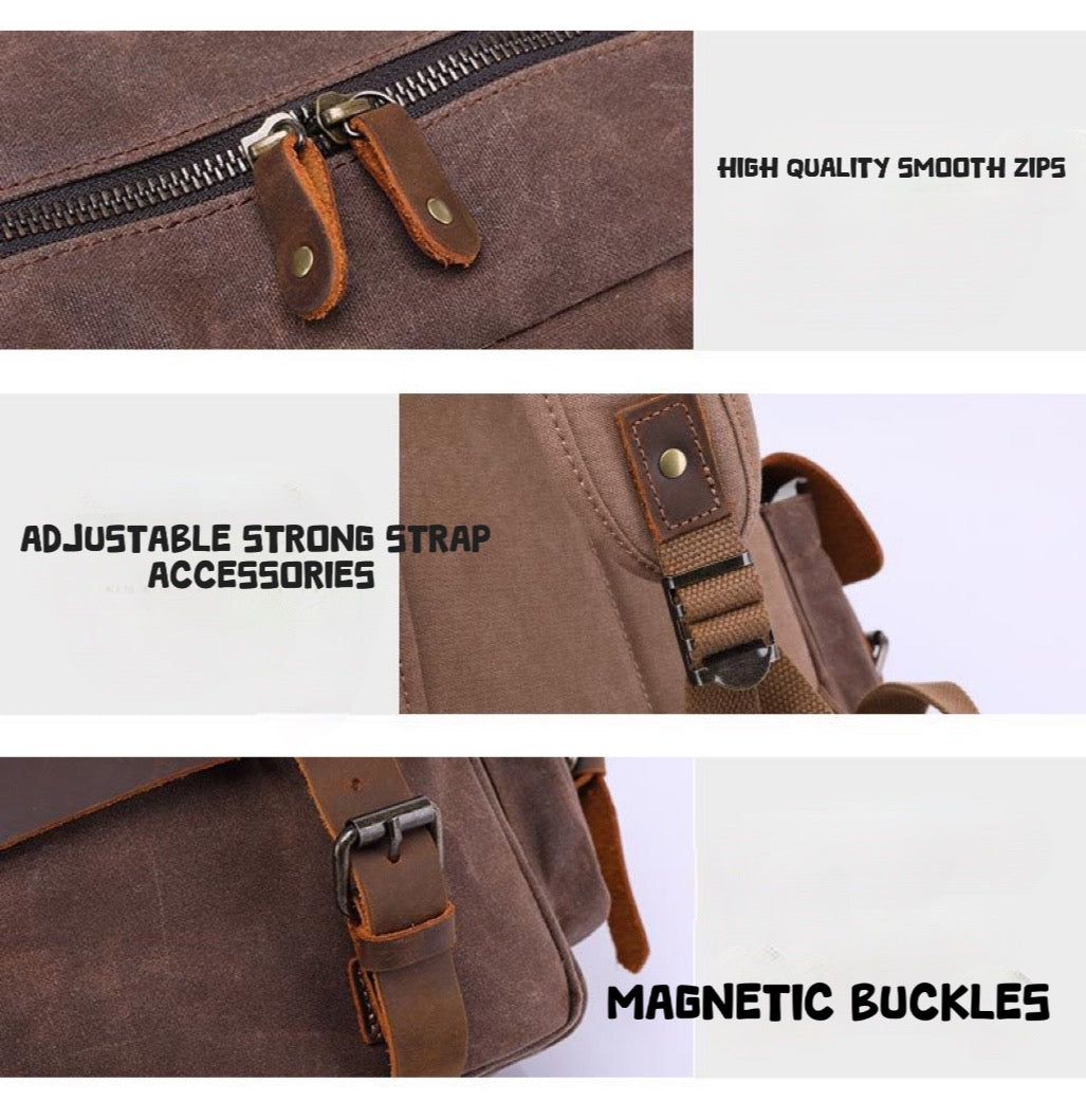 Vintage-Inspired Waxed Canvas & Leather Backpack: Timeless Style for Modern Adventures