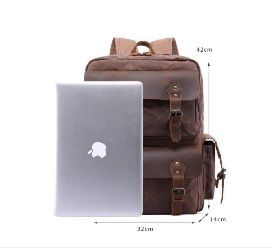 Vintage-Inspired Waxed Canvas & Leather Backpack: Timeless Style for Modern Adventures