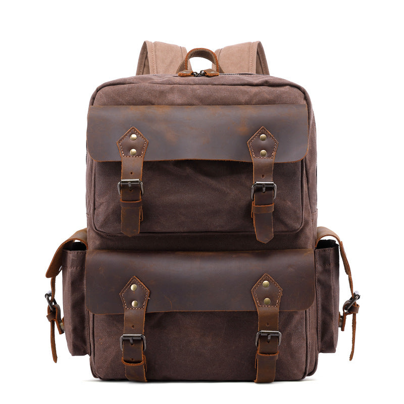 Vintage-Inspired Waxed Canvas & Leather Backpack: Timeless Style for Modern Adventures