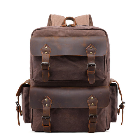 Vintage-Inspired Waxed Canvas & Leather Backpack: Timeless Style for Modern Adventures
