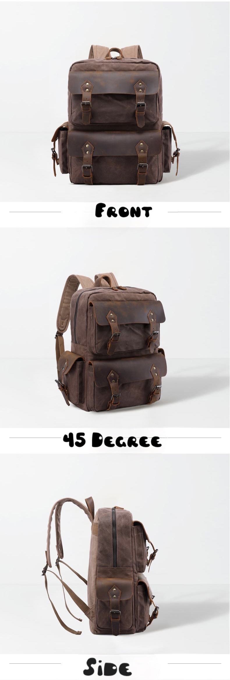 Vintage-Inspired Waxed Canvas & Leather Backpack: Timeless Style for Modern Adventures